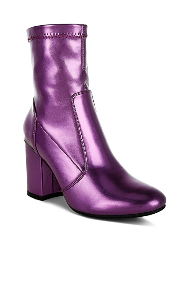 Women Metallic Pleather Sock Boots in Purple