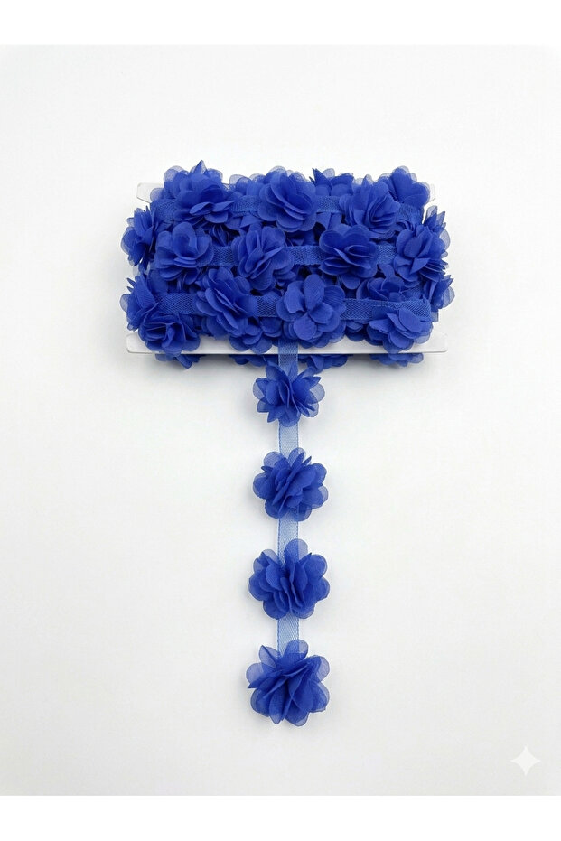 Chiffon Fabric Layered Floral Ribbon 2 Meters 24 Pieces, Decorative Ready-Made Flower, Hobby and Design Material