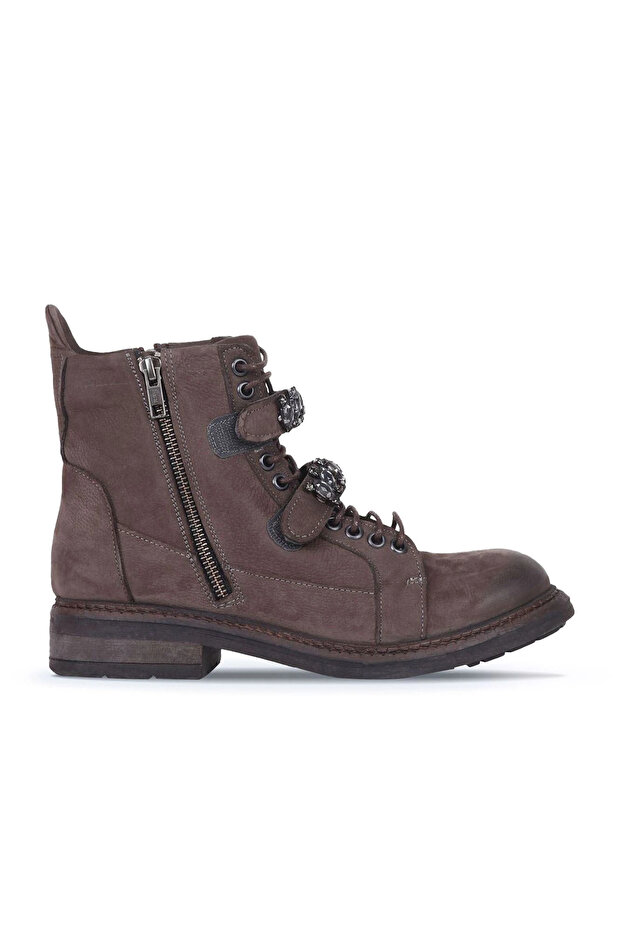 Shoes Brown Nubuck Women's Flat Boots 01Wm1700