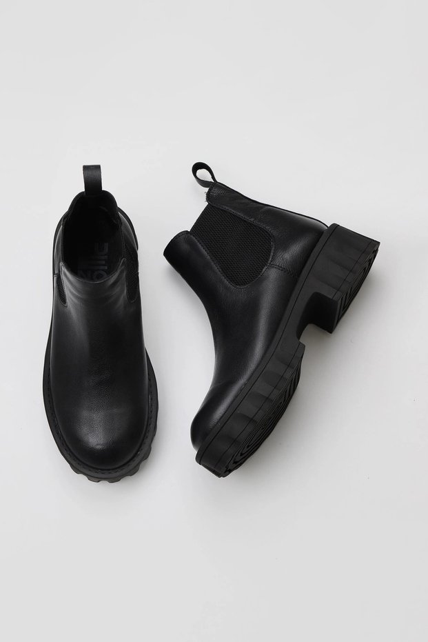Black Leather Women's Wedge Heeled Boots 01Wv9002