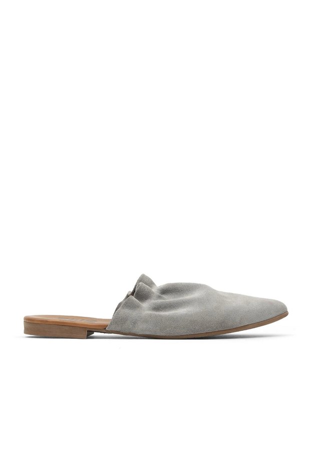 Gray light suede women's flat slippers 01wu7704