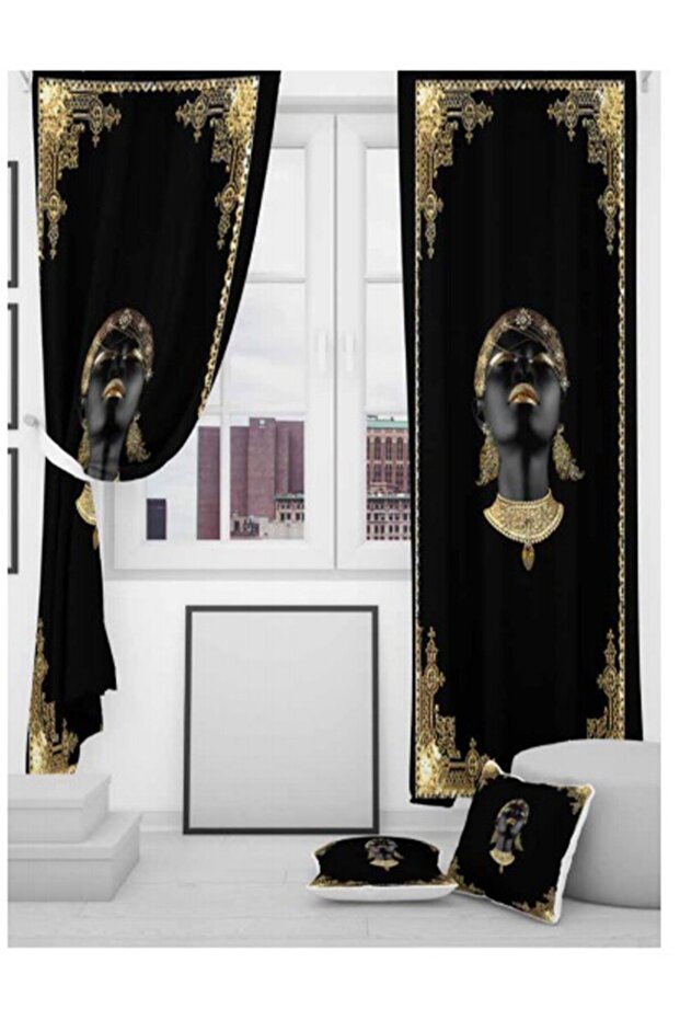 Evsehome Gold Jewelled Women's Kitchen Background Curtain Single Wing