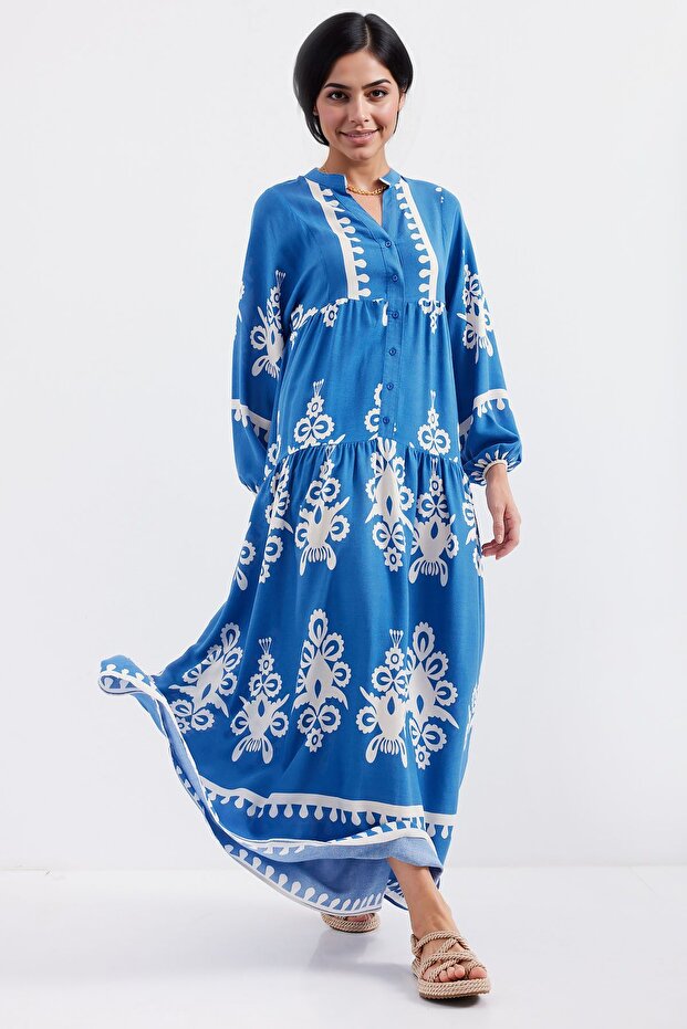 Bdart Patterned V-Neck Long Dress - 2