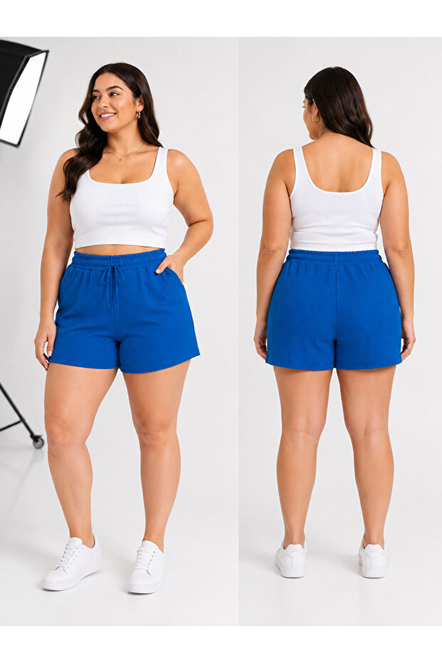 Women's Curve Blue Plus Size Pocketless Shorts Standard Size
