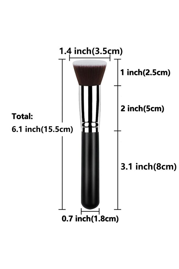 2-Piece Kabuki Makeup Brushes, Flat Top Foundation Blush Contour Face Blender, Dense Soft Synthetic Fibers, Black