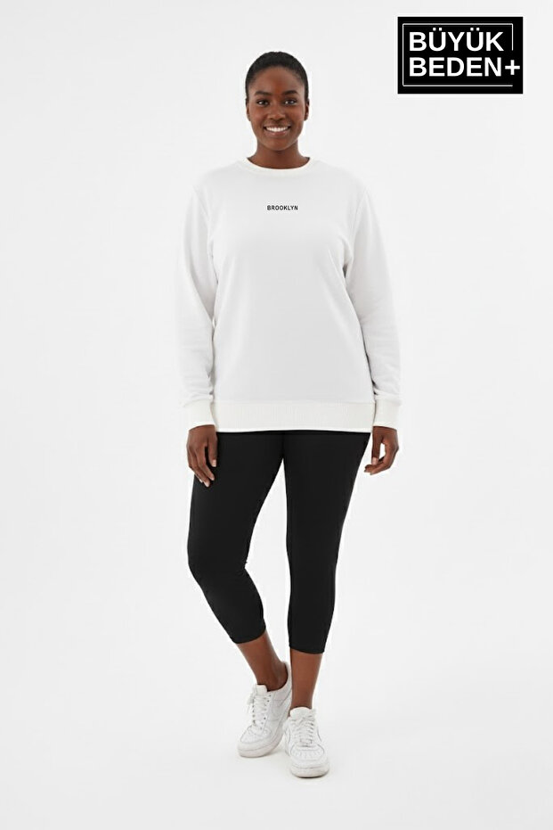 Women's Plus Size Crew Neck Sleeves and Hem Ribbed Slim Sweatshirt Spr26Bswk956