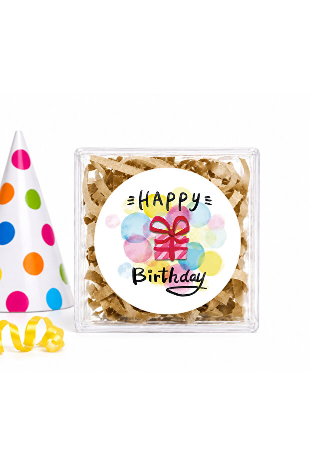 Birthday Themed Printed Adhesive Stickers 4 cm Round 24 Pieces Model 7