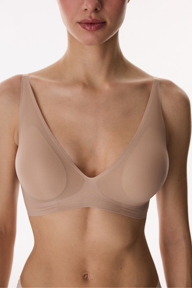 Bej Zerogram Decolette Invisible Balensiz Sütyen - 3