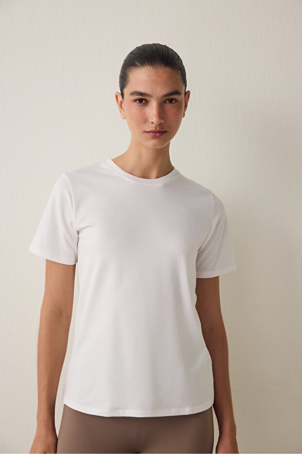 Kırık Beyaz Basic Regular Fit Tişört - 1