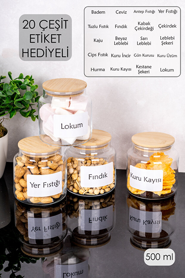 20 Types of Labeled 4-Piece 500 ml Bamboo Lid Nut Bowl Snack Jar Nut Jar