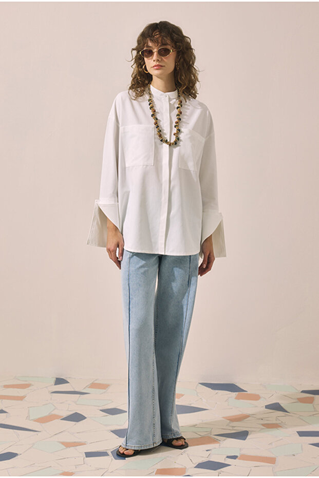 Ribbed Denim Trousers Ice Blue
