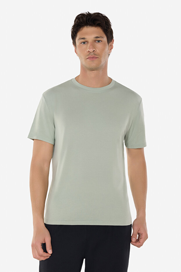 Men's Green Crew Neck Micro Modal Extra Soft Comfort Fit T-Shirt 930