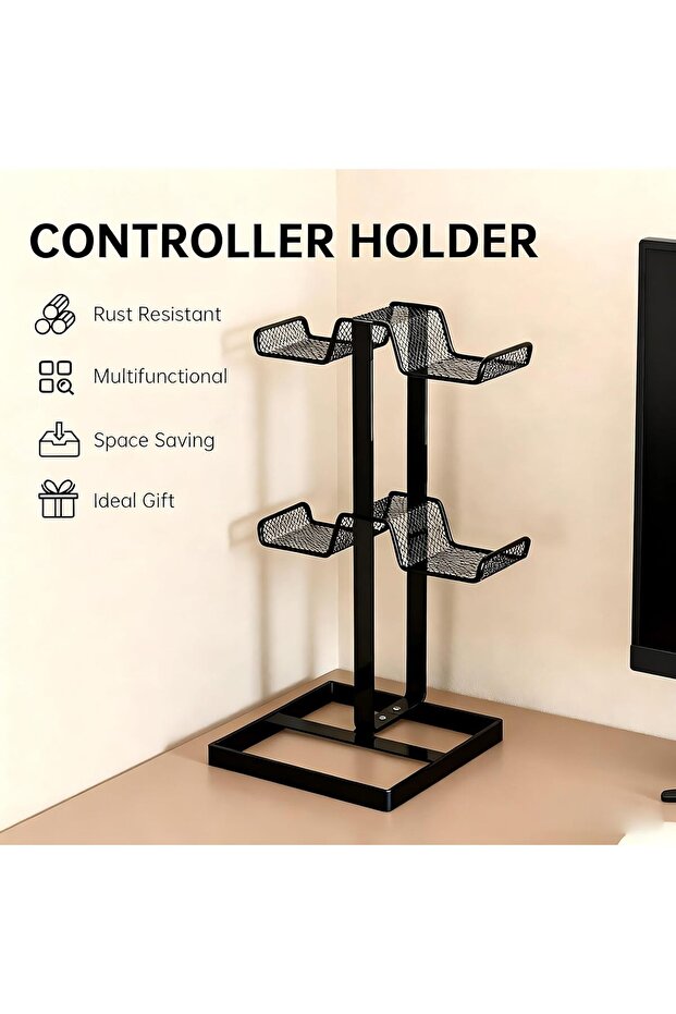 3-Tier Gamepad & Headphone Holder Stand, Universal PC Gaming Accessory Organizer White