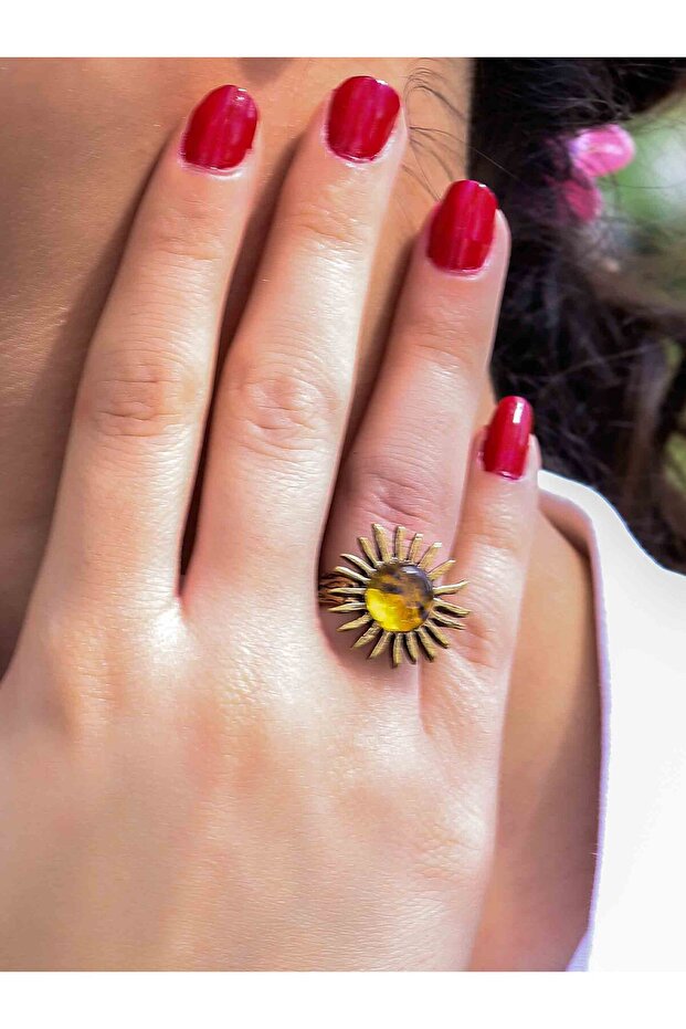 Natural Stone Citrine Natural Stone Inlaid Antique Model Women's Adjustable Ring Euy73S