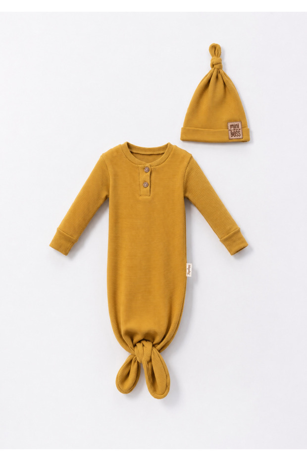 Gray Baby Sleeping Bag with Tie Detail and Hat