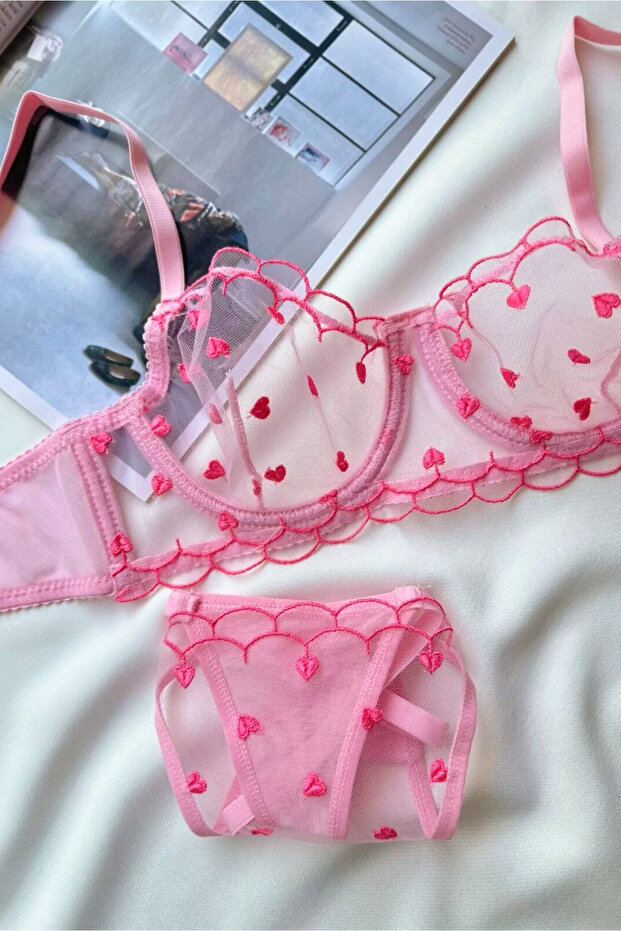 Pink 2-Piece Set: Bow Patterned Pajama Set & Tiny Heart Patterned Underwear Set - 6