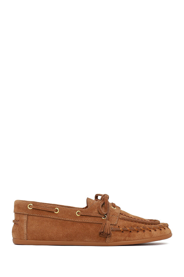 Women's Tan Tasseled Suede Leather Loafer 26Pfd221210