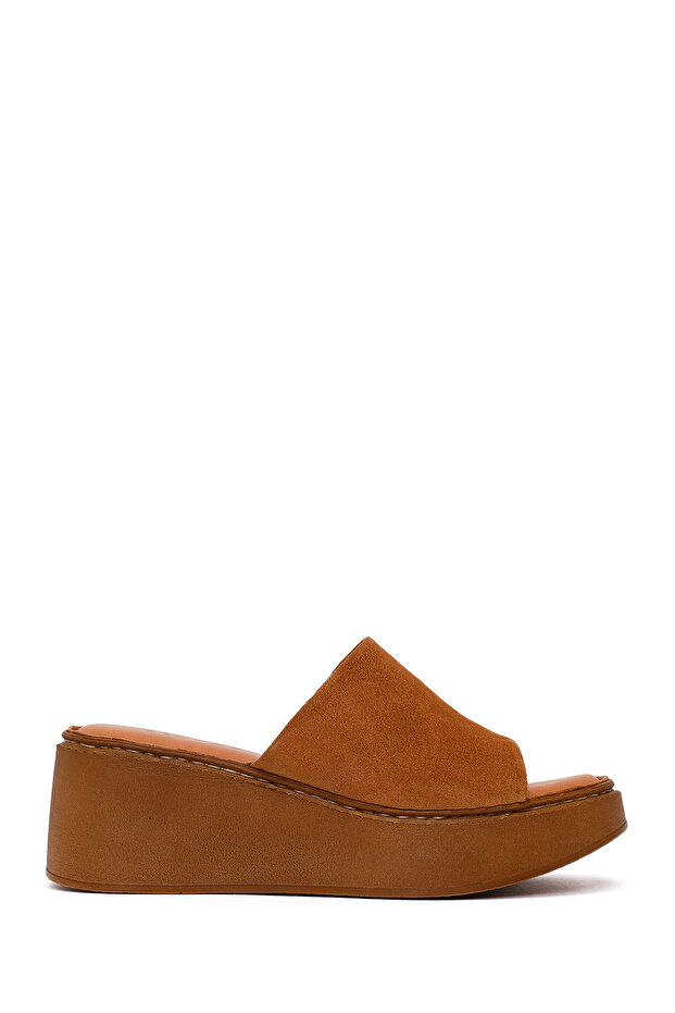 Women's Dark Powder Wedge Heeled Suede Leather Slippers 26Sfd340910
