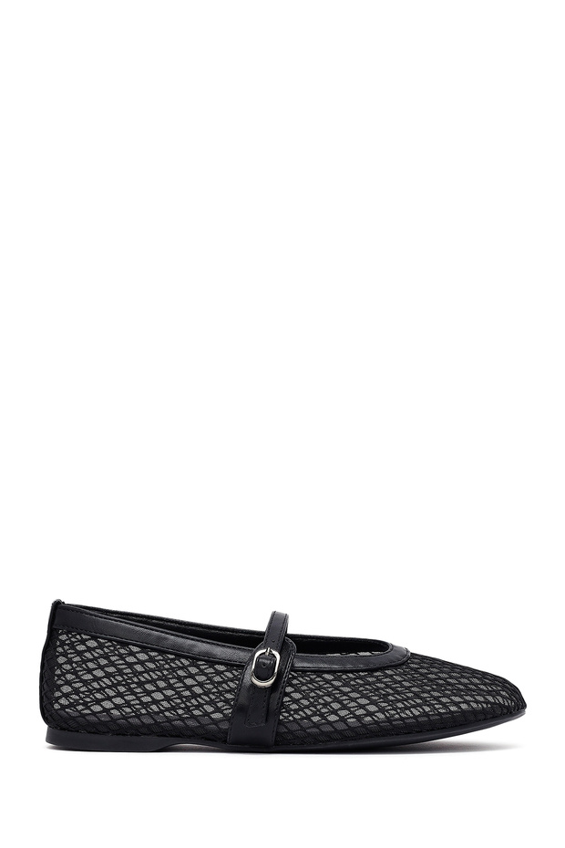 Women's Black Mesh Buckle Ballerinas 26Pfe485014