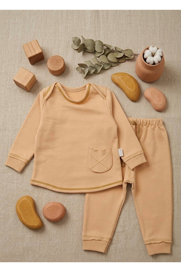Baby Set with Pockets and Stitching Details, 100% Cotton