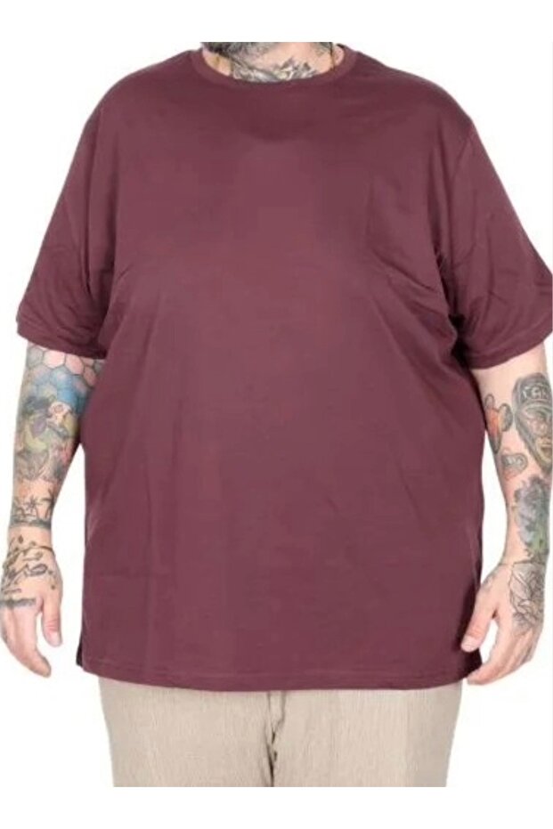 Plus Size Men's T-Shirt Crew Neck Basic 20031 Plum