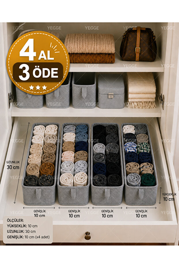 30X10Cm Drawer and Closet Organizer, Scarf Organizer, Foldable Sock and Laundry Organizer Shelf Organizer