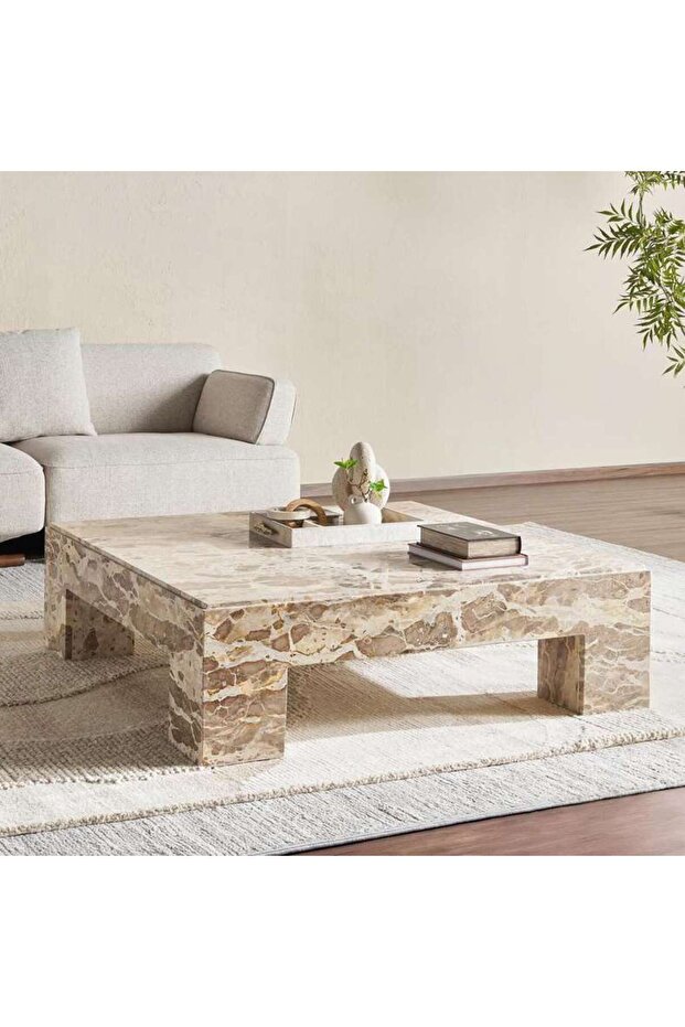 Warda Coffee Table Marble - Beige & Brown