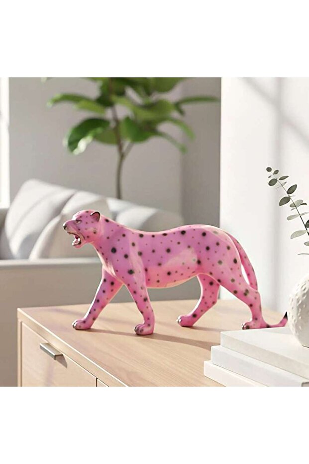 Matt Polyresin Walking Pink Panther Decor Sculpture 36.5x10x19cm - Pink