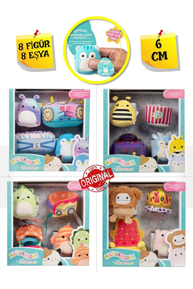 Micromallows Squishmallows Mini Soft Plush Toy 8 Figures + 8 Accessories Figures Set - 6cm