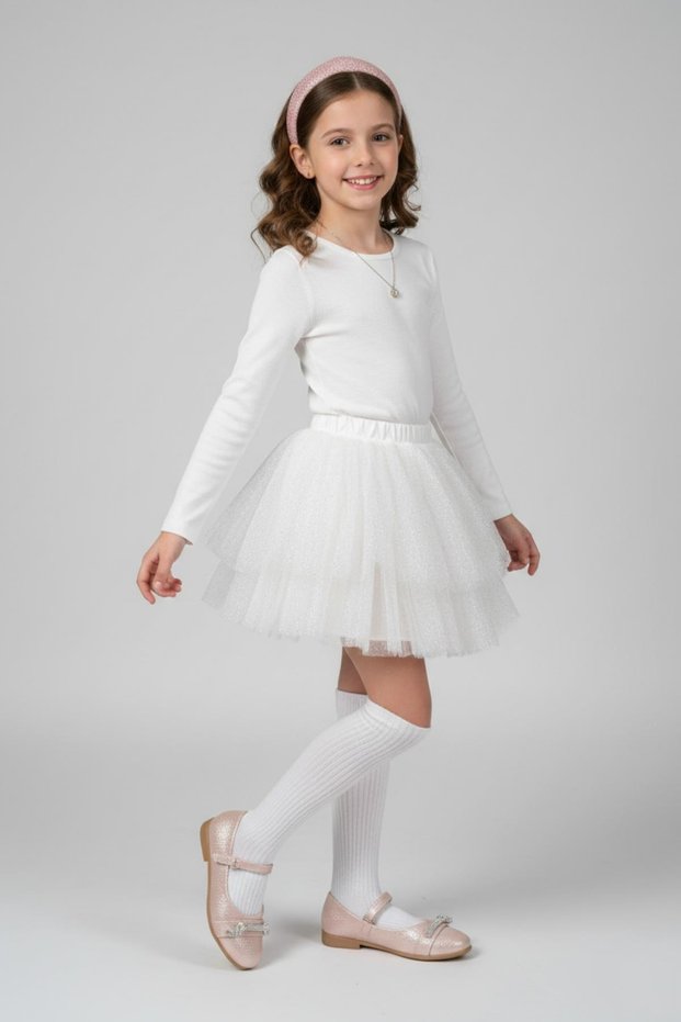 Papuç Sepeti 5102 Girls' Ballerina Shoes with Velcro & Stones, Patent Leather Ballerina Shoes