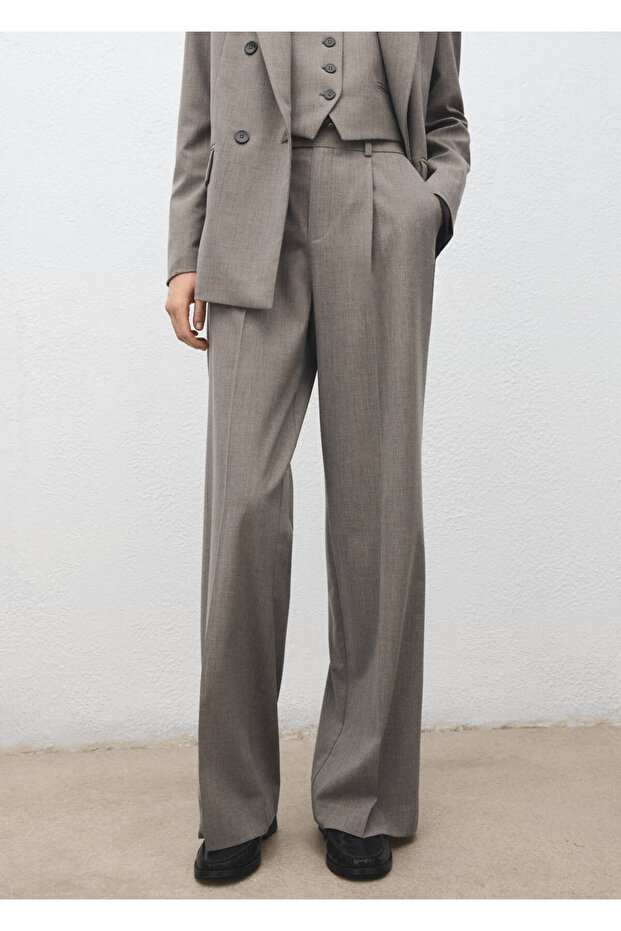 Wool Blend Straight-Leg Fabric Trousers