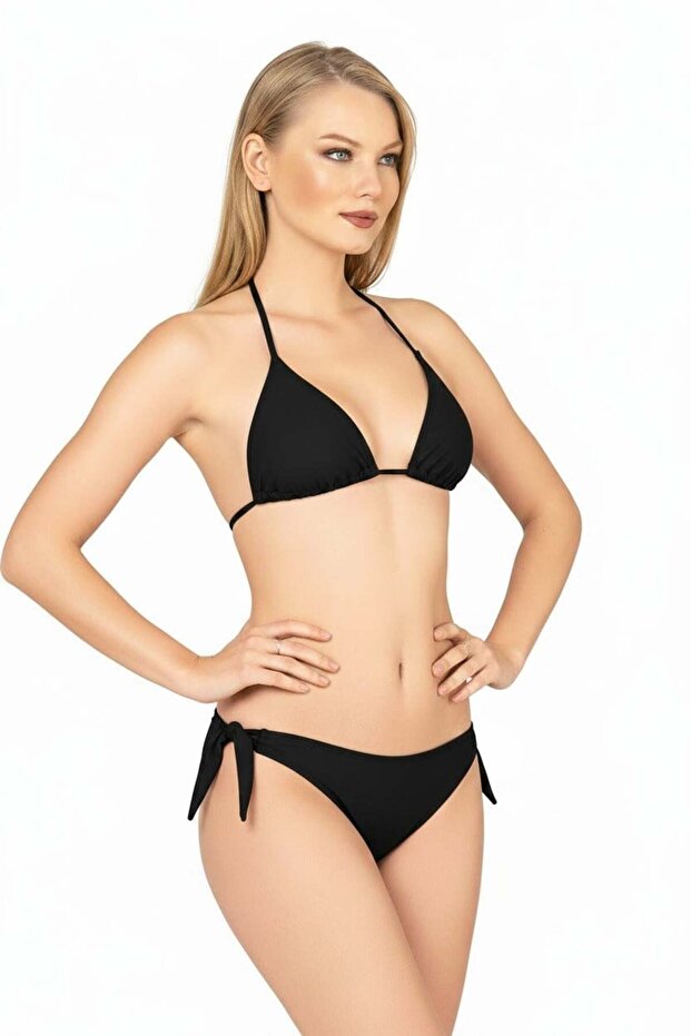 Beria Women's Triangle Half Padded Black Bikini Set