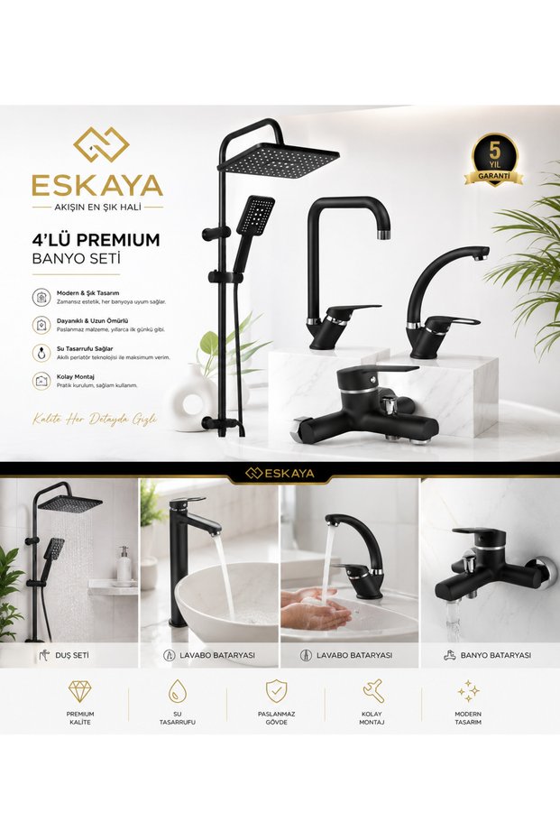Eska Black Robot Peak Sprinkler Bathroom-Kitchen-Sink Faucet Tap Fountain Set of 4 Stainless Steel