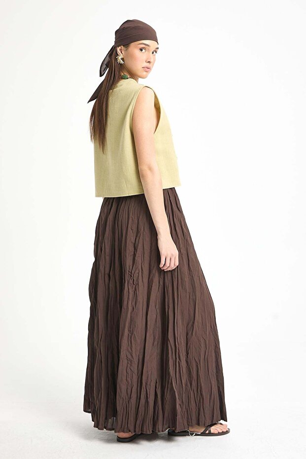Yues Voile Fringed Skirt Brown 29062