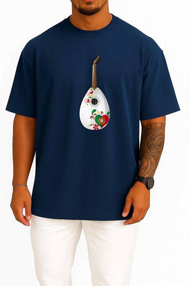 Oversized Portugal Ukulele Guitar Chest Printed Unisex T-Shirt