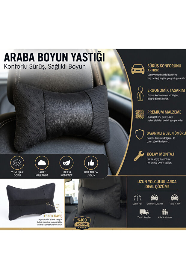 2-Pack Auto Neck Pillow Ergonomic Car Seat Neck Support Pillow Black