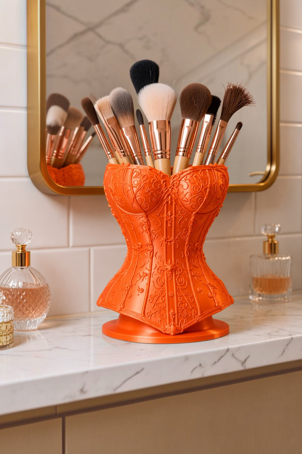 Corset Design Makeup Brush Holder and Pen Holder Decorative Desktop Organizer 14 cm