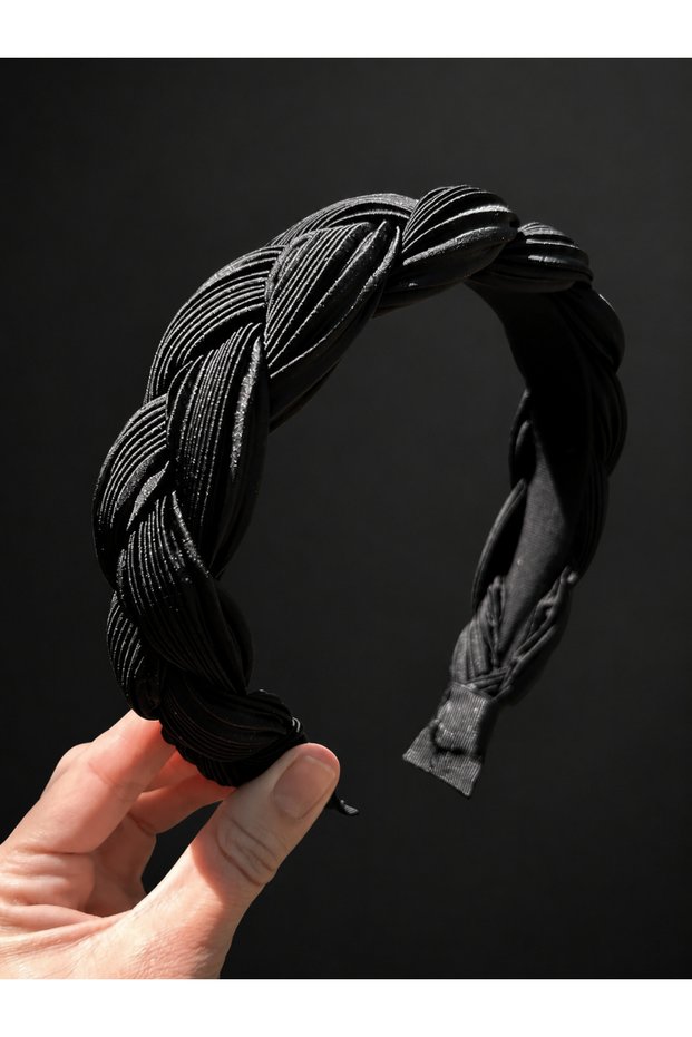 Bym550 Black Braided Model Women's Hair Crown 4 cm Modern Daily Stylish Hair Accessory