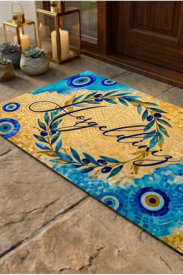 Yellow Mosaics Design Doormat - Digital Printed Base Door Mat
