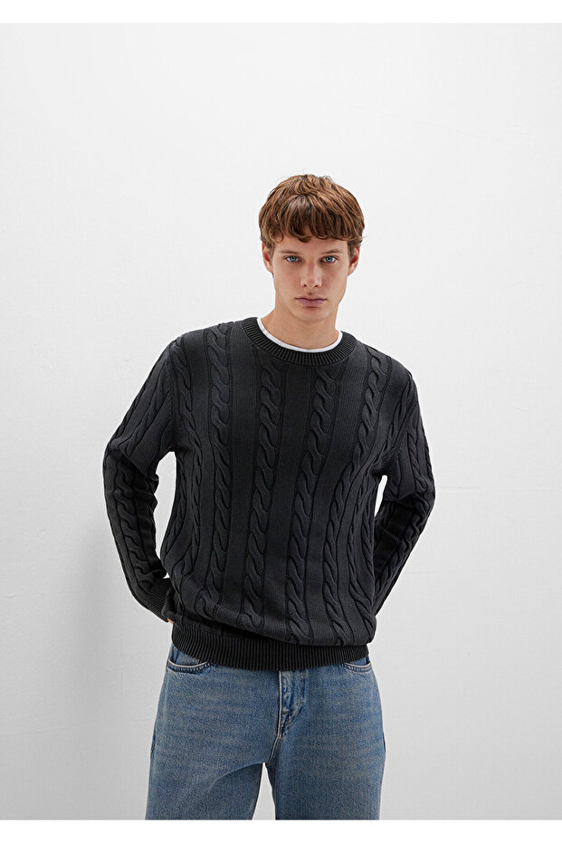 Anthrazitfarbener Strickpullover Regular Fit / Normaler Schnitt 0710313-70076 - 3