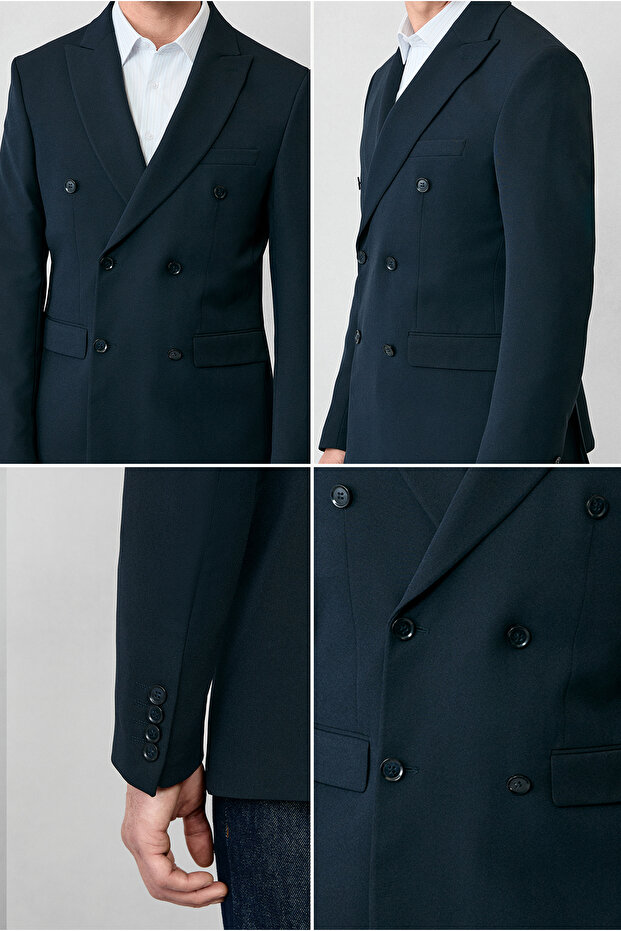 7 Drop Slim Fit Slim Fit Transitional Double-Breasted Jacket - 7
