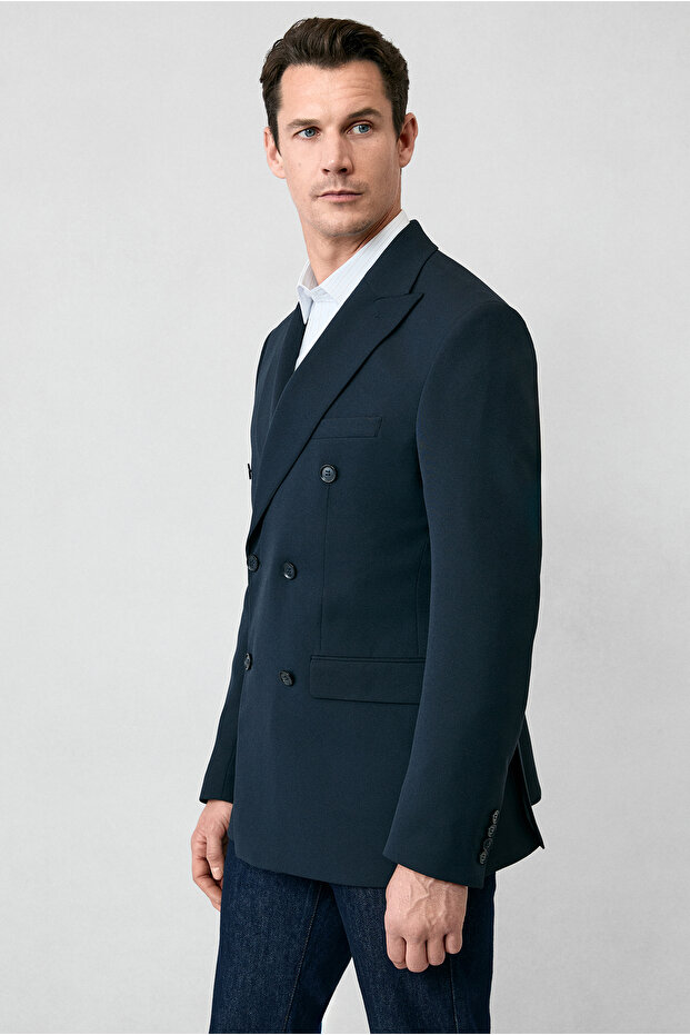 7 Drop Slim Fit Slim Fit Transitional Double-Breasted Jacket - 5