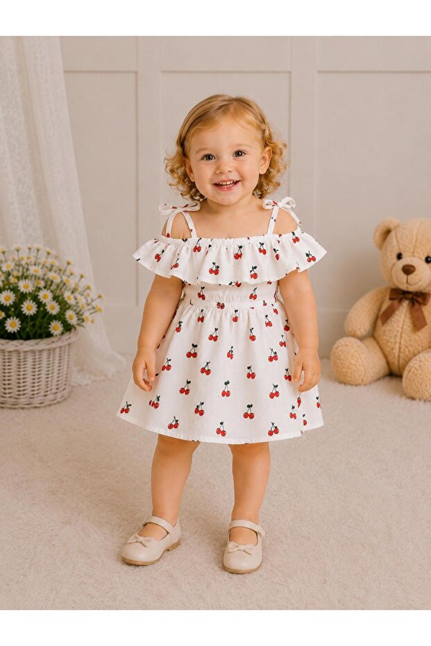 Baby Girl Cherry Pattern Salopet Bandana Set