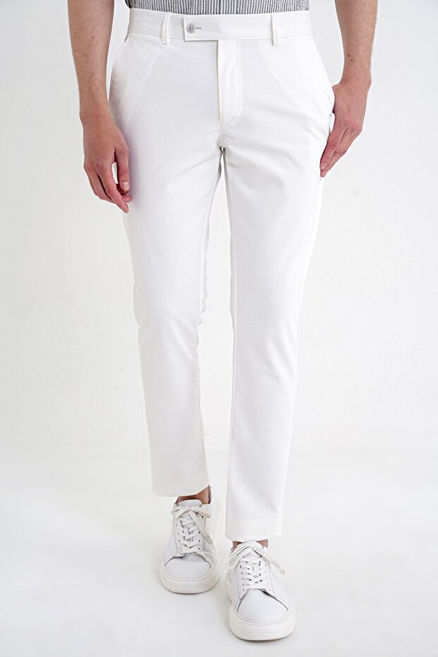 Comfort Fit Comfortable Fit Side Pocket Cotton Textured Ecru Trousers P 1219