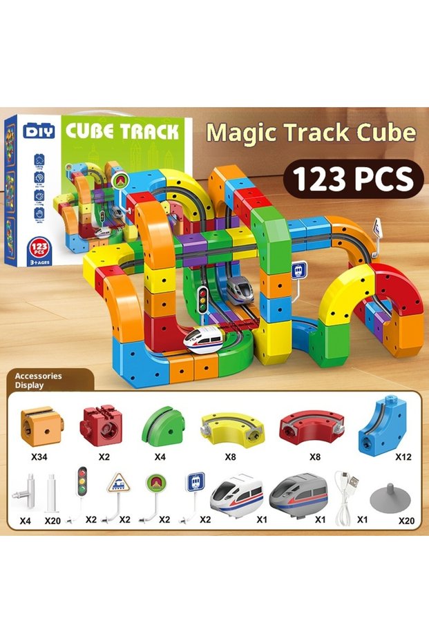 Luxury 118Pcs 2-cars Electric Magnetic Track Set STEM Building Toy with Anti-Gravity Vehicles 100+ P