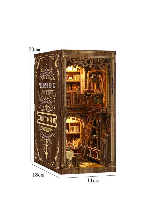 BV02-008 Wooden Mini Doll House DIY Book Nook Kit Assembly Model 3D Puzzle Bookend Toys Bookshelf In