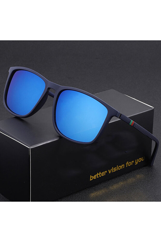 Blue Classic Square Men's Sunglasses Comfortable Lightweight Black Frame Glasses Ideal for Travel Ph