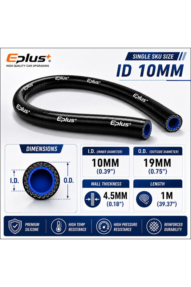 I D 10MM EPLUS 4 Layers Polyester Silicone Hoses Straight 1 Meter Car Engine Universal High Temperat
