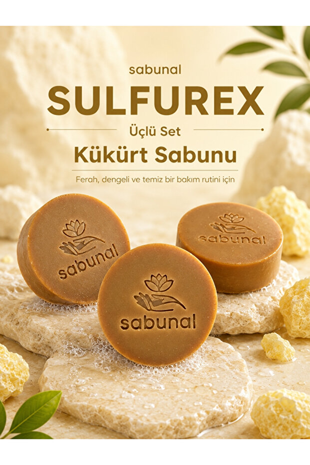 Sulfurex Sulfur Soap 3 Pcs - Natural Care Soap for Oily Skin, Pore & Blackhead Appearance