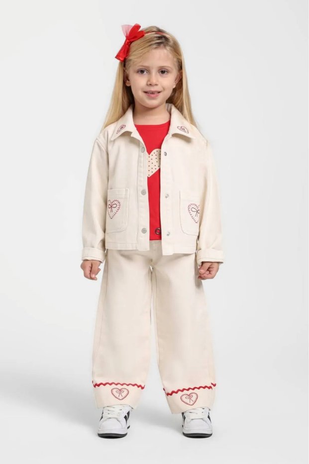 1-5 Years Old Love Ribbon Girl's 3-Piece Set-Latte